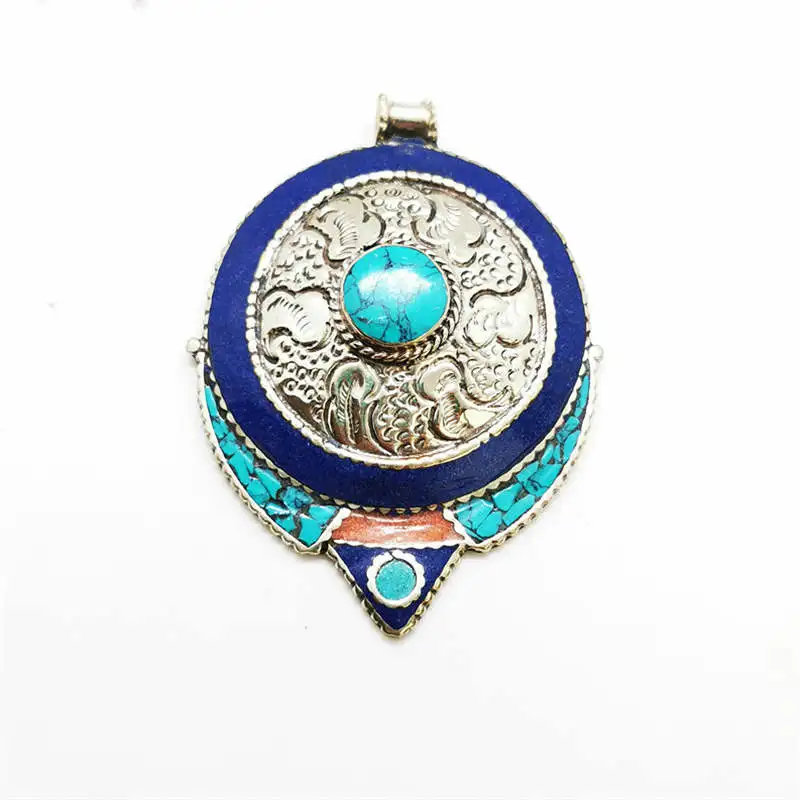 Original Tibetan Jewelry Nepal Vintage Pendant Copper Inlay Colorful Stone Pendants TBP464