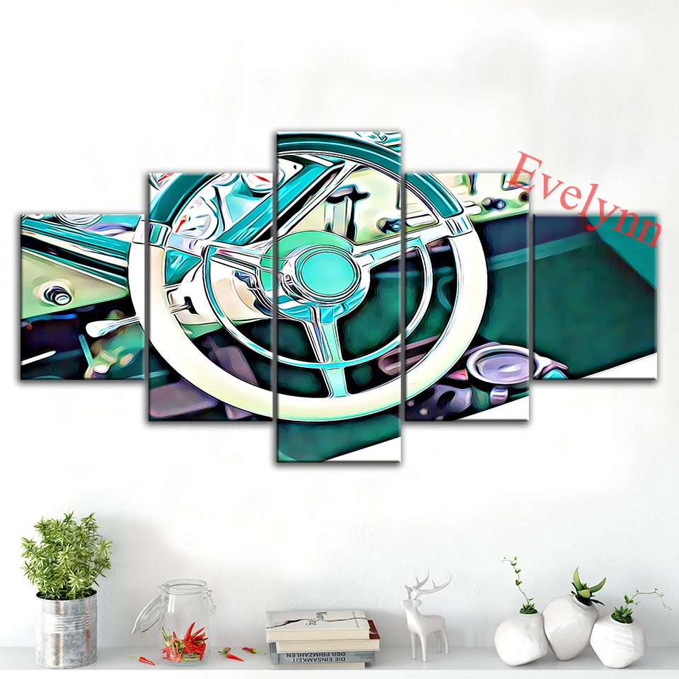 

5 Pieces Abstract Graffiti Color Car Steering Wheel Posters And Prints Modern Canvas Wall Art Modular Pictures Decor Painting