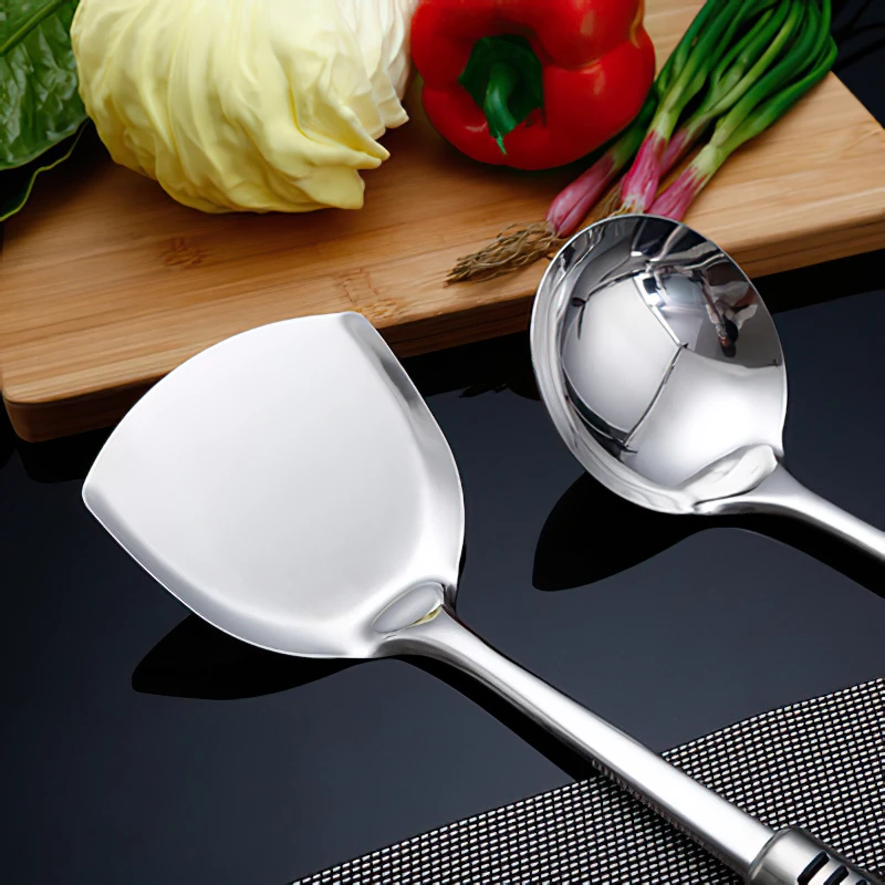 Stainless Steel Kitchenware European Silver Frying Spatula Soup Spoon Fork Household Cooking Kitchen Tools Supplies Cookware