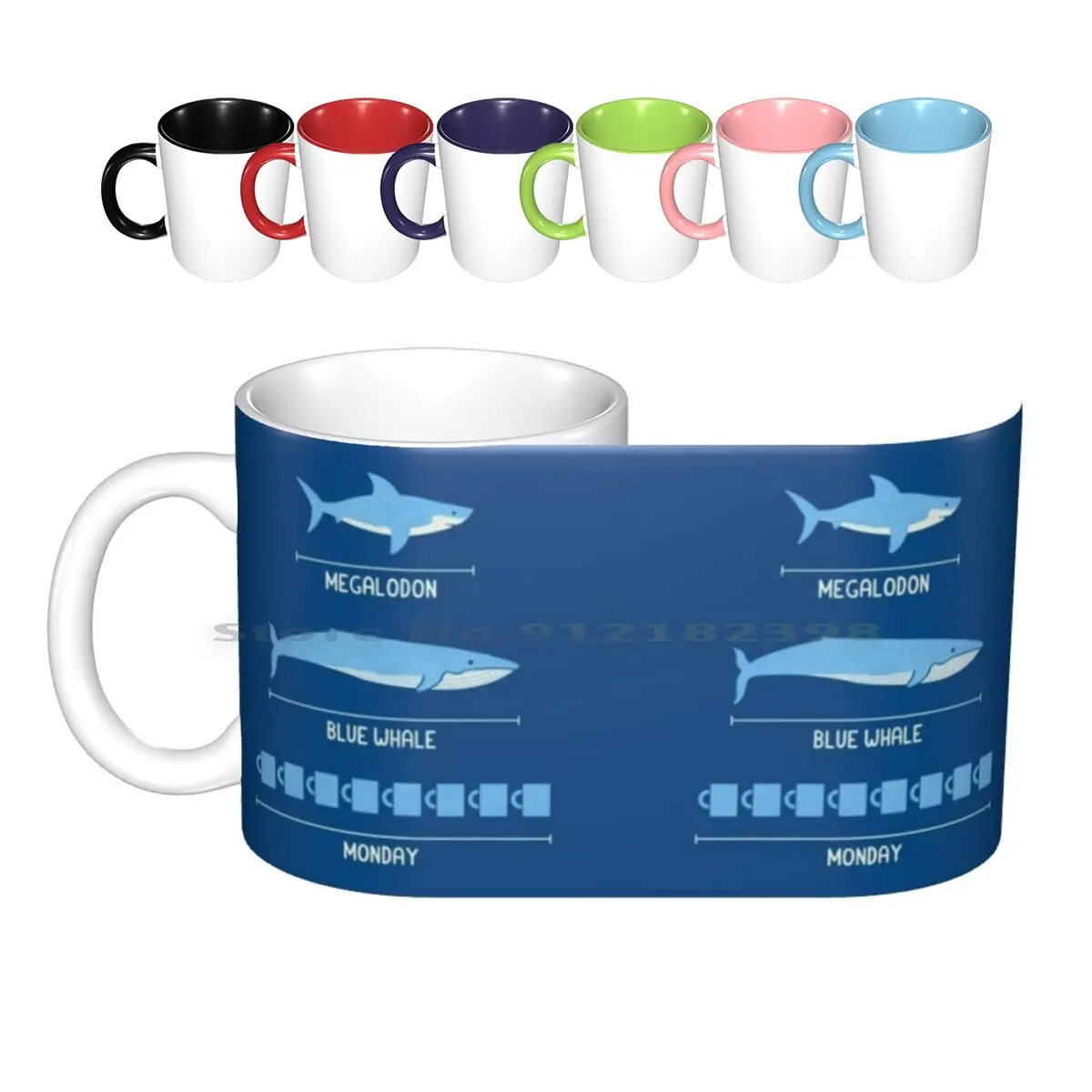 The Longest Things Ceramic Mugs Coffee Cups Milk Tea Mug Blue Classic Blue Pantone Shark Whale Monday Office Coffee Funny Cute