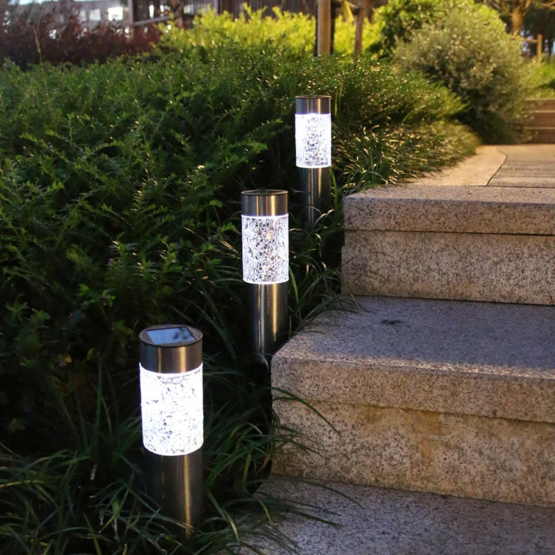 Lámpara Solar de acero inoxidable para césped, luz LED de mosaico para exteriores, calle, paisaje, patio, camino, blanco