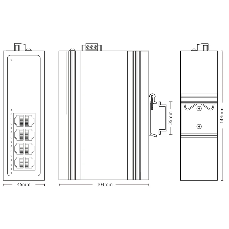 Industrial 8-Port 10/100Mbps Unmanaged -40 to 75°C DIN-Rail IP40 Ethernet Switch