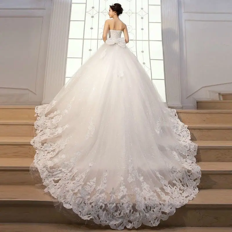 

vestidos de noiva 2022 New Sweetheart Applique Beading Bow Silky Organza Wedding Dress Bridal Gown Cathedral Royal Train