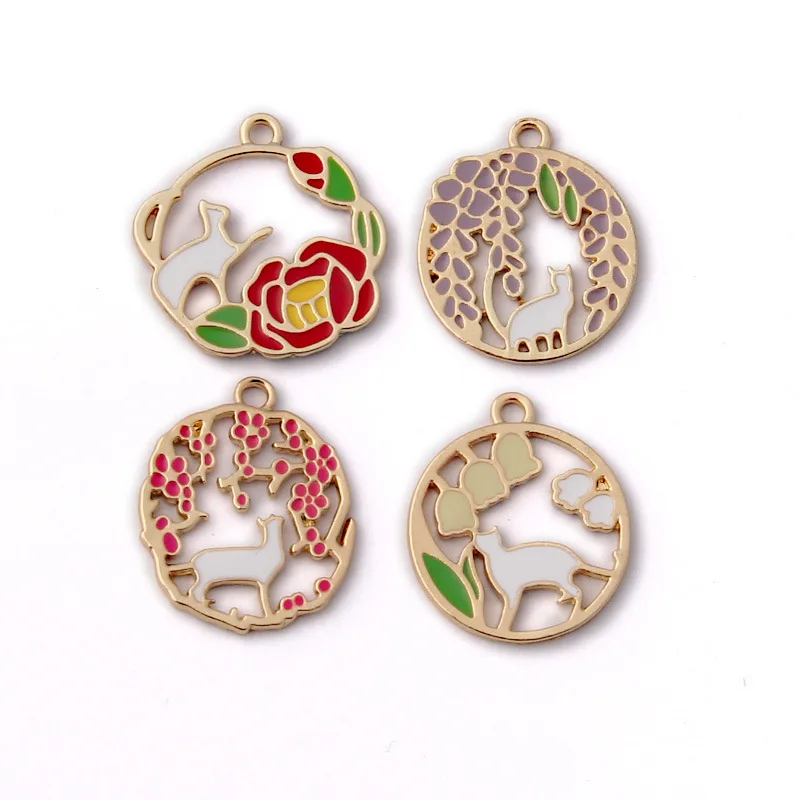 

Wholesale 40pcs 25mm Floral Round Enamel Alloy Charms Ornament Accessories Plant Animal Deer Earring Necklace Pendant Craft