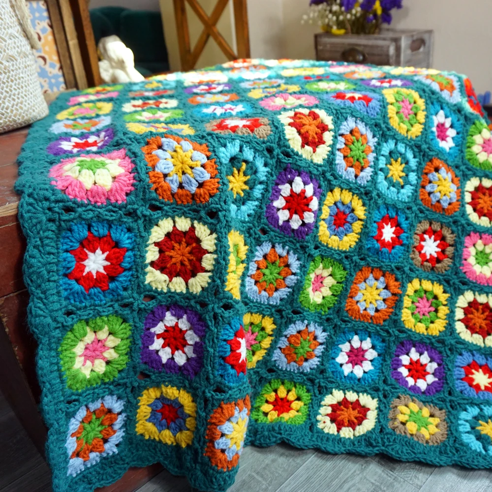 Colourful Daisy Handmade Crochet Blanket  Hand Hook Tablecloth Fashion Carpet  Yoga Bolster Cushion Party Crochet Table Mat