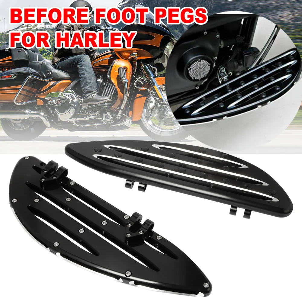 

Motorcycle Black Driver Stretched Floorboards Footboard For Harley Touring Street Road Glide Softail Fat Boy Heritage Dyna FLHT