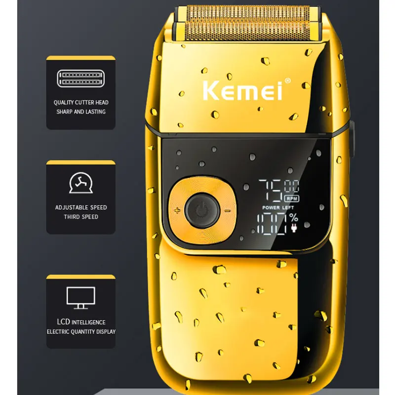 Kemei 2028 Barber Professional Beard Hair Shaver For Men Electric Shaver Rechargeable Electric Razor Balds Head Shaving Machine