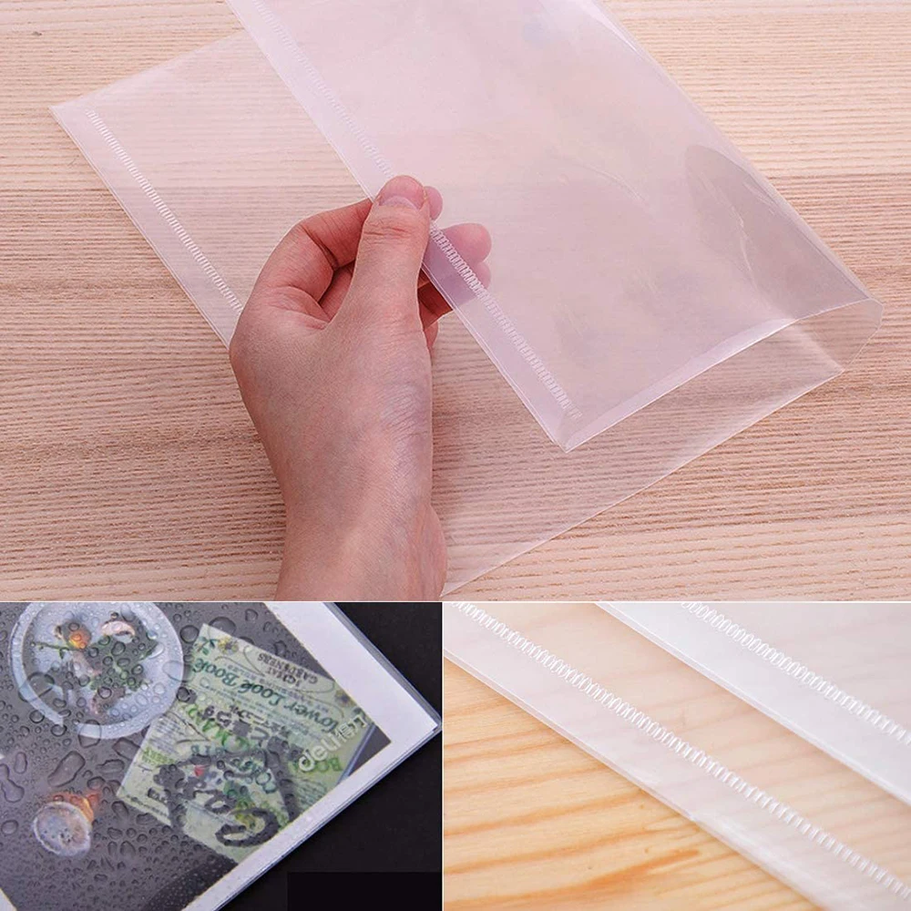 5PCS/Set A4 Size Plastic Envelopes Clear Document File Envelope Folders with Snap for School Home Office Organization