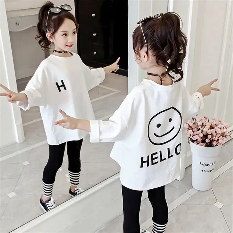 110-160 Cm Spring Autumn Girl Casual Long Sleeve Wide T-Shirt Baby Kids Children Oversize Tee