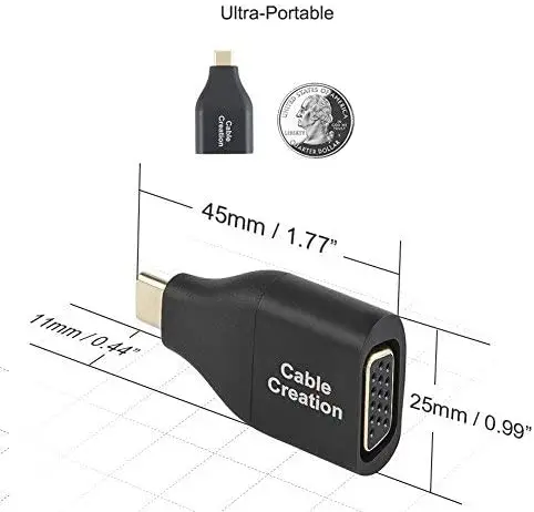 Mini Size USB C to VGA, Type C to VGA (Thunderbolt 3 Compatible) Adapter,Compatible with for MacBook Pro 2019/MacBook Air 2018