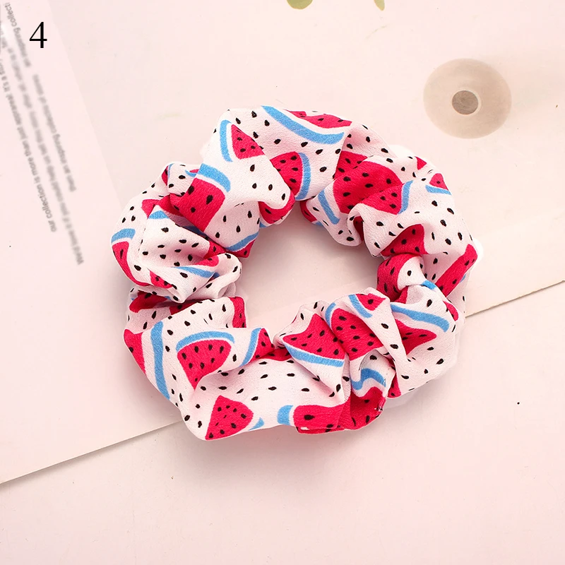 Small Fresh Fruit Print Scrunchies Hair Accessories Lemon Fruit Cherry Hair Ring Tie Elastic Hair Rubber Bands Ponytail Headwear