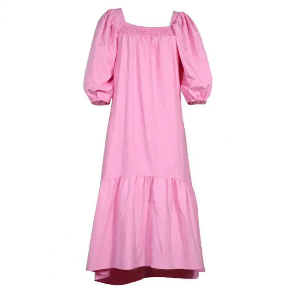 Vestido de manga folhada monocromática feminino, vestido bainha babada, amigável para pele, elegante, gola quadrada, festa, verão