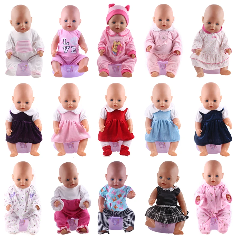 Doll Clothes Pajamas 15 Sets Dress Jump Suits Fit 18 Inch American&43 Cm Baby New Born Reborn Doll Generation Christmas Girl`s