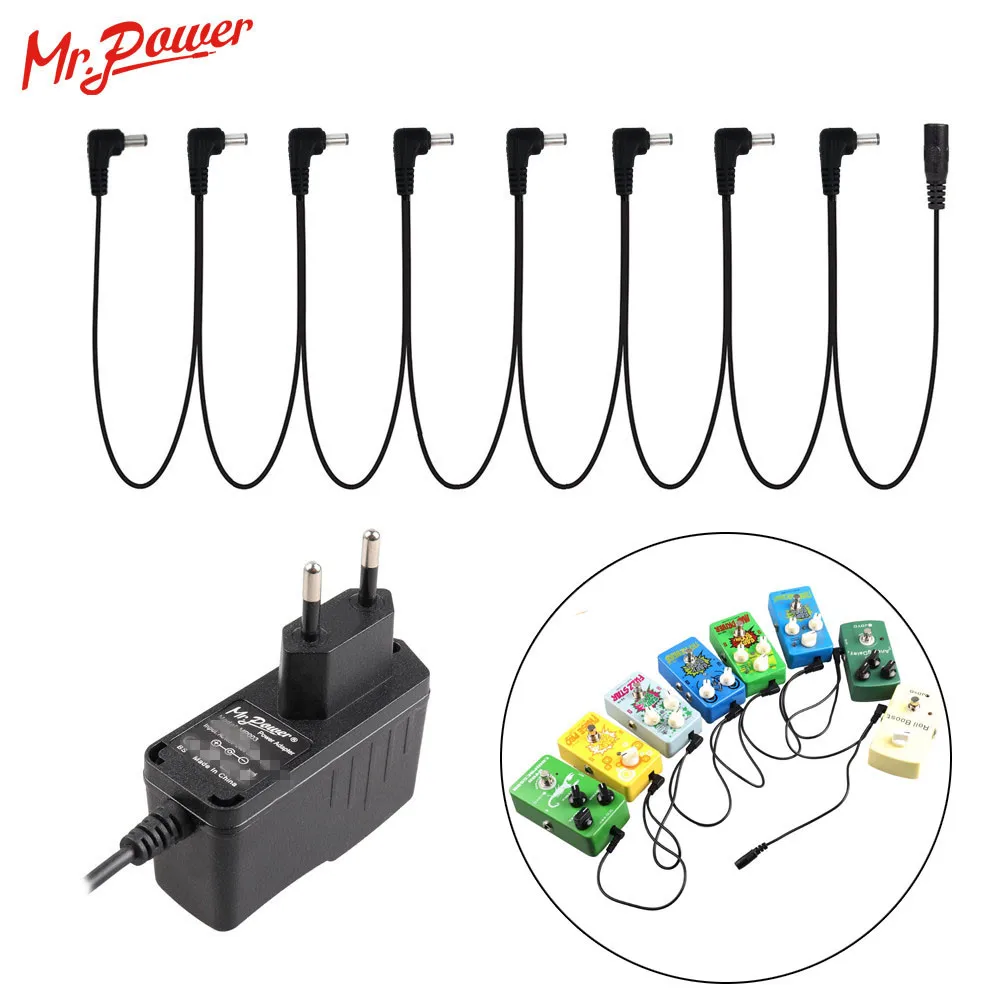 Pedal de guitarra Guitar Effects Power Supply Adapter / Adaptor +Power Cord 8 Way Chain Cable guitar pedal Kit For Pedal