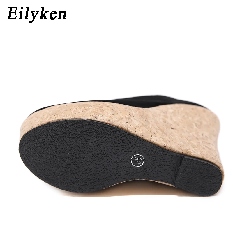 Eilyken Spring Autumn Fashion Flock Round Toe Zipper Platform Wedges Woman Pumps Sexy High Heels Nightclub Mules Shoes