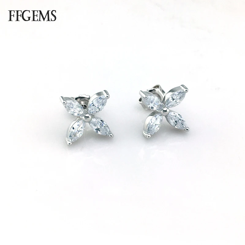 FFGems Elegant 925 Silver Stud Earring Sterling Moissanite Zircon Fine Jewelry For Women Lady Engagement Wedding Party Gift