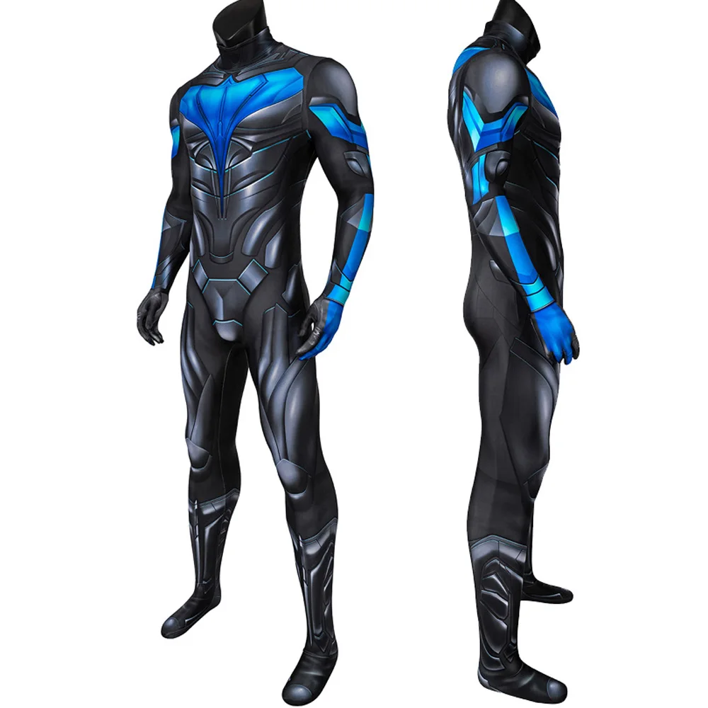 성인 슈퍼 히어로 Titans Nightwing Jumpsuit 코스프레 의상 Zentai Bodysuit Jumpsuit 할로윈 Masquerade Bodysuit With Eye Mask