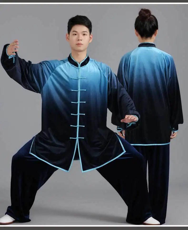 Martial Arts Clothes Winter South Korean Cashmere Keep Warm for Unisex Chinese Kung Fu Tai Chi Uniform Gradient Color