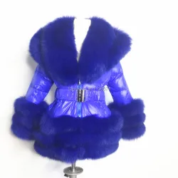 Custom  Free Shipping Kids And Adult Size Luxury Puffer Down Coat With Real Fur Trim