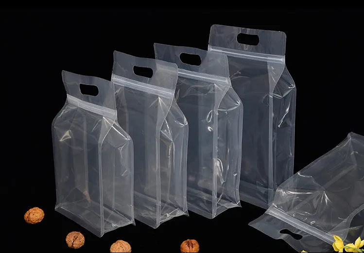 50pcs 3D Portable Stand up Clear Plastic Zip Lock Bag Transparent Coffee Snack Supermarket Party Wedding Gifts Packaging Pouches