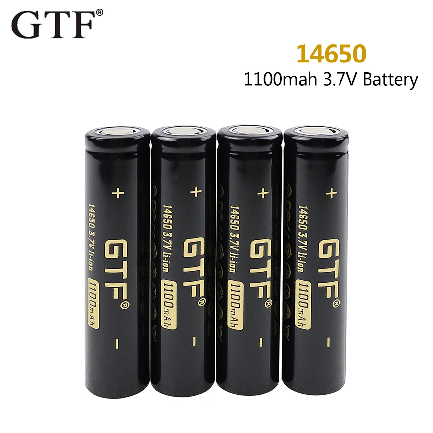 GTF 14650 Battery 1100mah 3.7V 14650 Rechargeable Lithium Batteries for Camera Flashlight LED Torch Power Tools Li-ion Battery