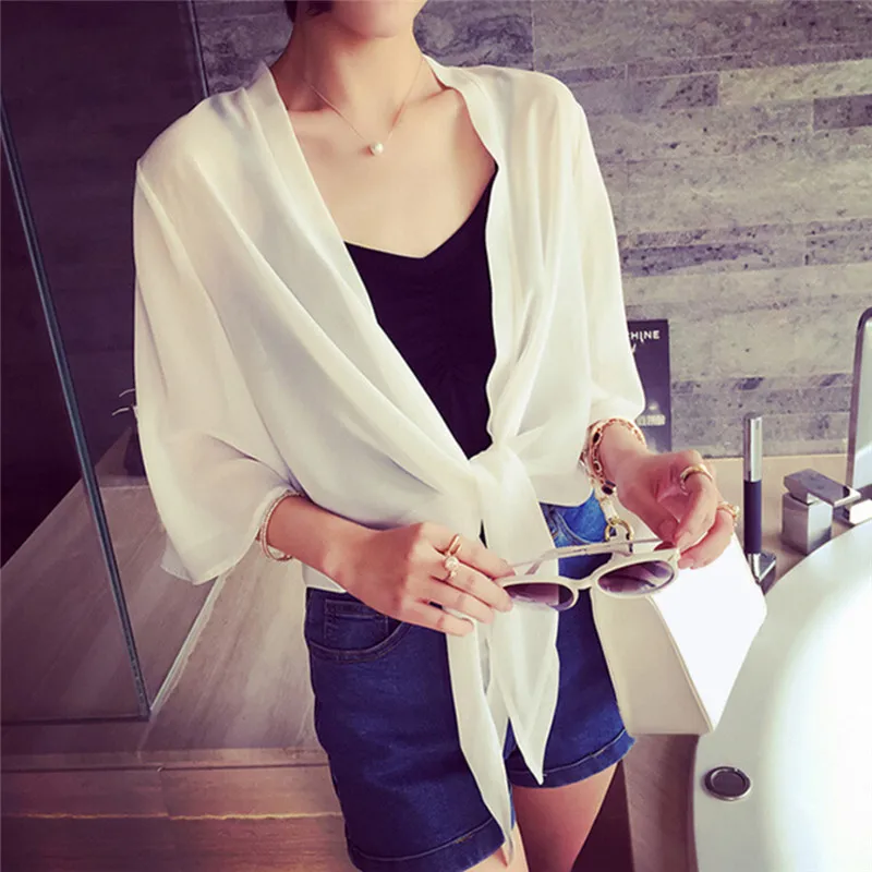 Women Summer Casual Chiffon Shawl Sun Protection Cardigan Bikini Cover Beachwear