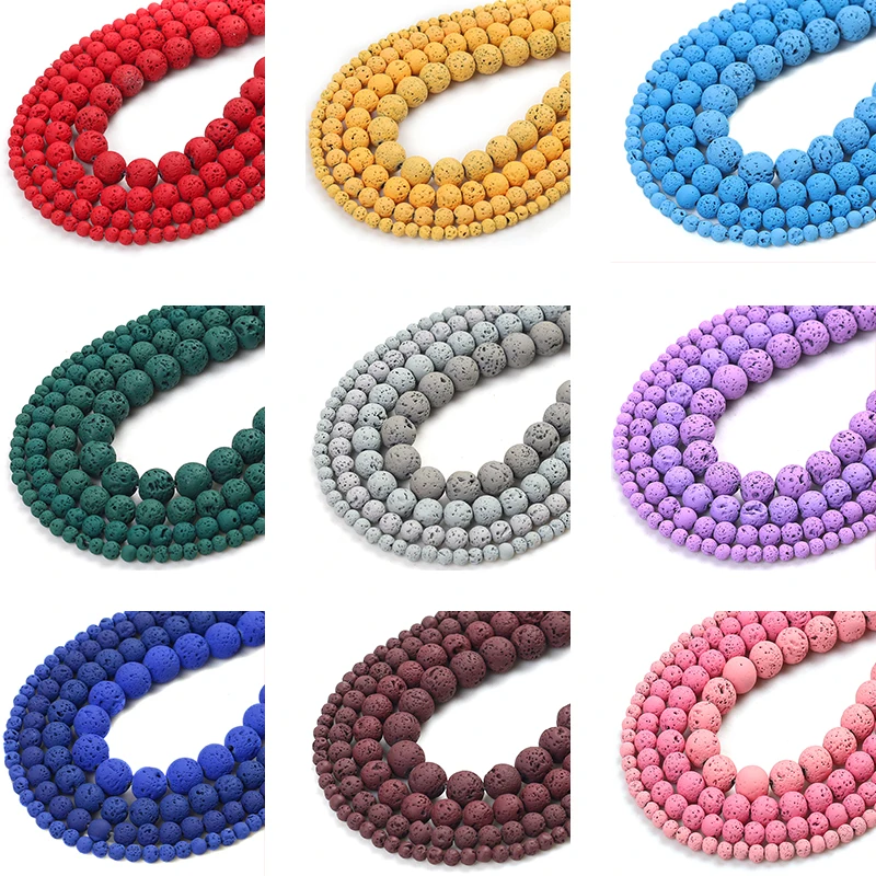 Wholesale Lava Hematite Natural Stone Beads Volcanic Rock Round Loose Beads For Jewelry Making DIY Bracelet 15\'\'4/6/8/10/12mm