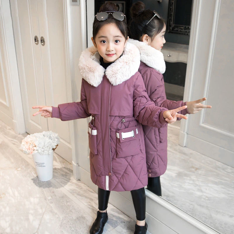 

2024 New brand fashion Girl clothes Winter Jacket Warm Coat Thick Parka Children's Winter Clothing Kids Big Fur Hooded Outerwear