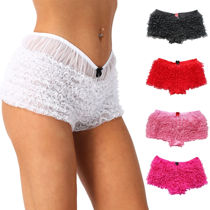 Ruffled Bloomers Knickers Panties Womens Lace Bowknot Layered Lolita Safety Shorts Pants Female Underwear Sexy Lingerie 5 colors