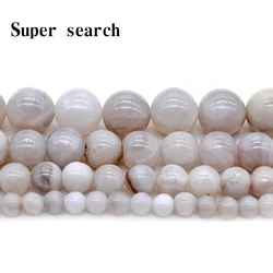 Natural Stone White Crazy Agates Round Loose Beads 4 6 8 10 MM Pick Size for Jewelry Making Bracelet Necklace Bead matching