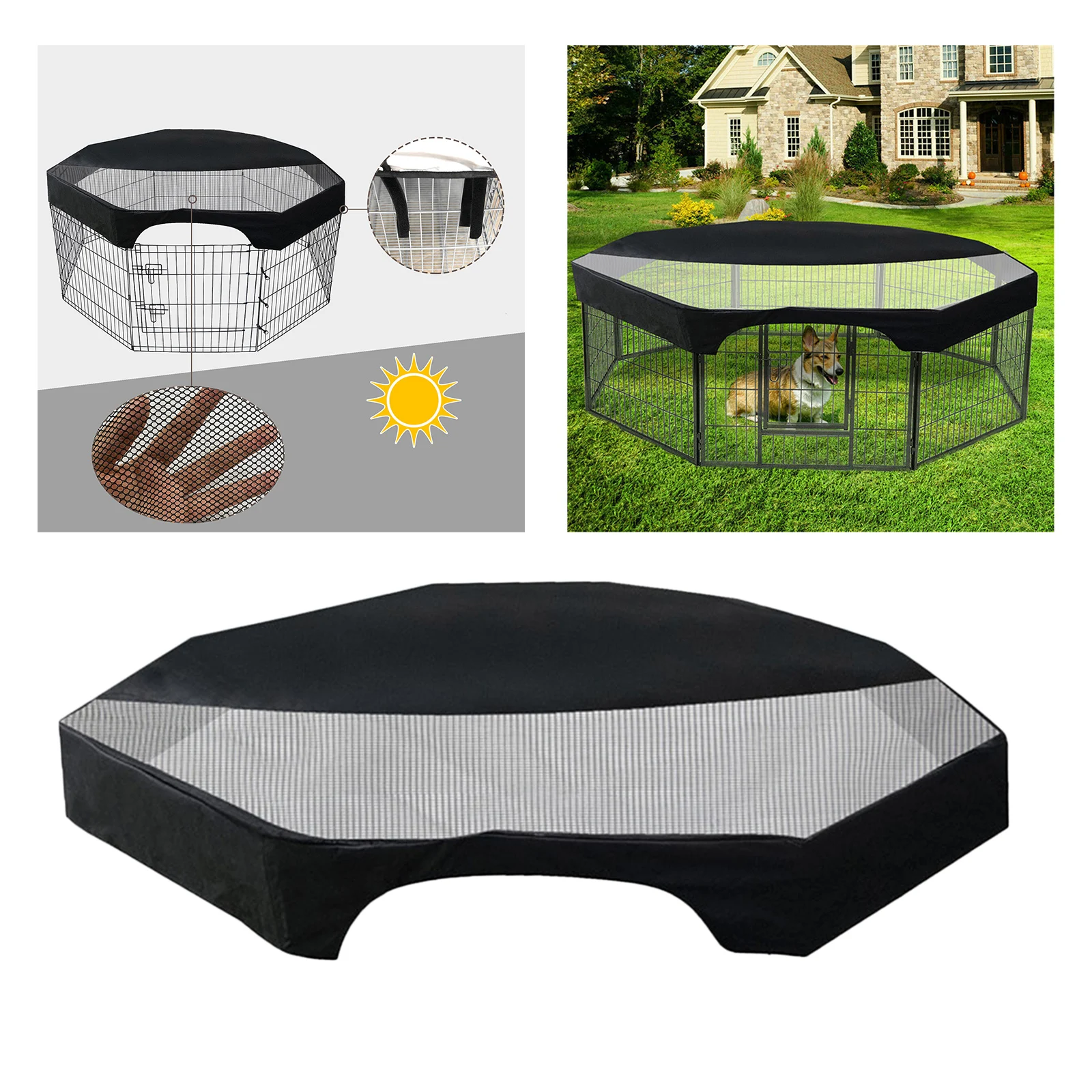 Octagon Pet Playpen Cover Portable Cage Cover Enclosure Dog Puppy Rabbit Outdoor Shade Mesh Fabric Sunscreen Dog Supplies