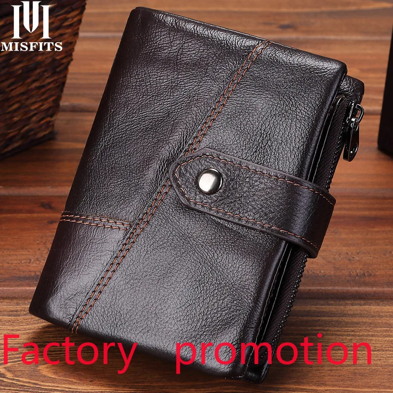 

Leather Short Men's Wallet Top Layer Wax Leather Removable Verticle Tri-Fold Coin Purse Retro Leather Wallet