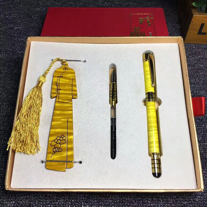 Vàng Lụa Nanmu Bút Bút Đánh Dấu Trang Kép Trung Quốc Gỗ Gụ Văn Phòng Phẩm Vật Dụng Thủ Công Quà Tặng Với Tay Tặng Bán Buôn.