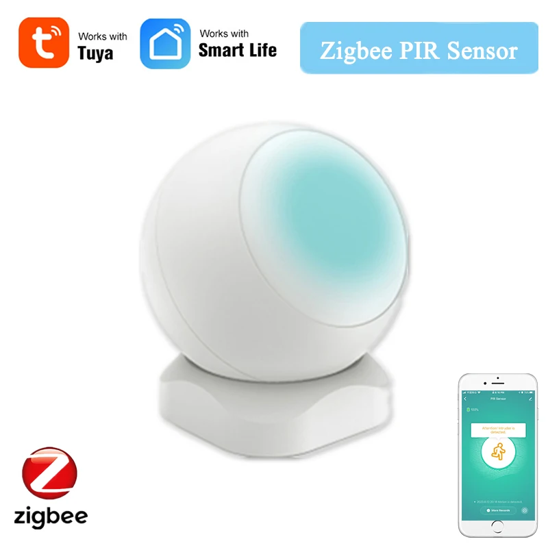 Tuya ZigBee Smart PIR Motion Sensor Hand Rotatable Monitoring Angle Infrared Security Burglar Alarm Detector App Control