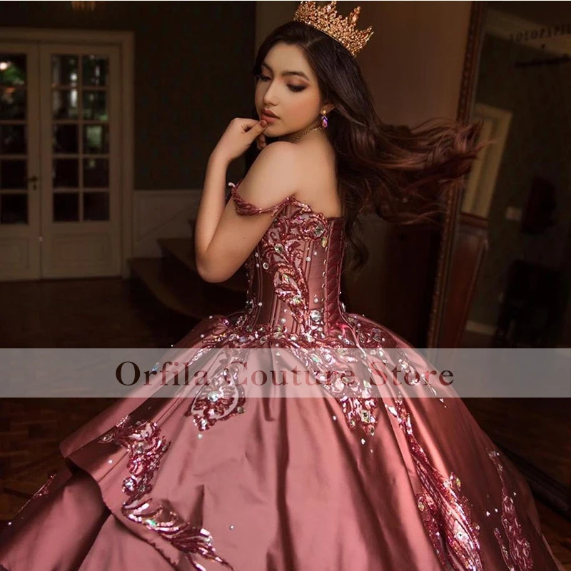 Rose Rosa Ballkleid Quinceanera Kleider Pailletten Süße 16 Kleid Party Tragen Prinzessin Kleider Xv Años Vestidos De 15 Años