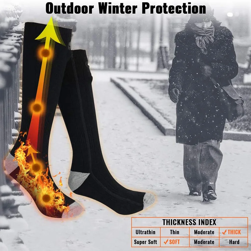 ความร้อนอุ่นถุงเท้าเต็มรูปแบบความร้อนกีฬาถุงเท้าอุ่นสำหรับผู้ชายผู้หญิงเครื่องล้างทำความสะอาดได้