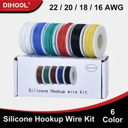 60meters Flexible Silicone Tinned Wires 22/20/18/16AWG 6 Colors Mix Electrical Stranded Wires Kit Copper Hook-up Cable