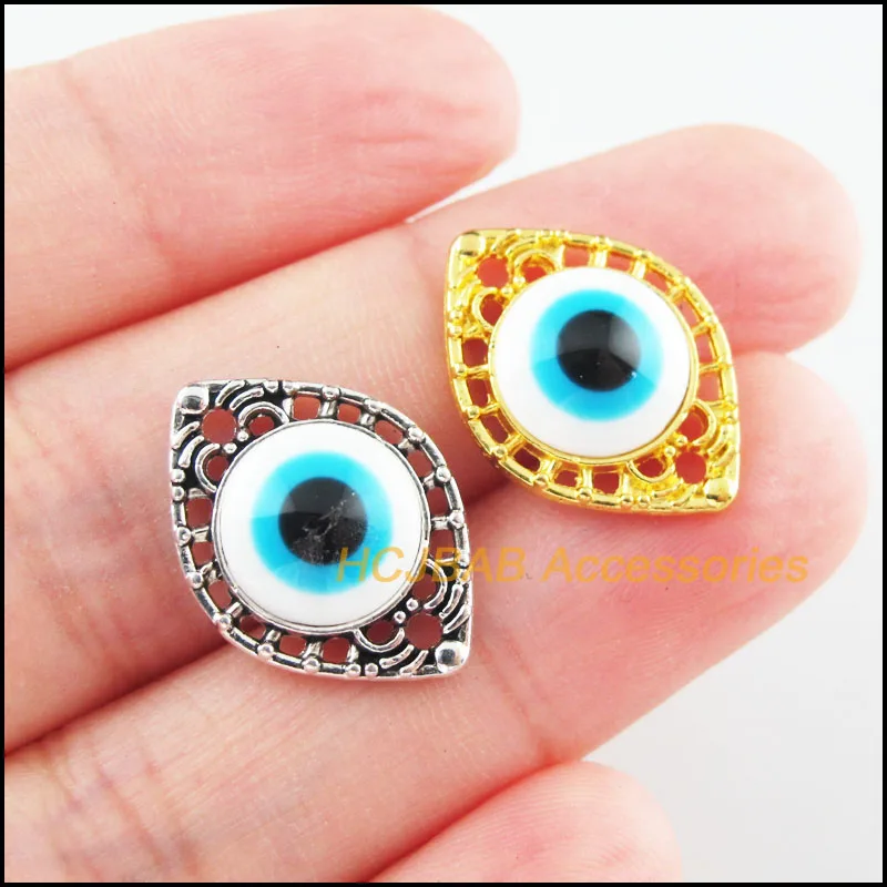 20Pcs Gold Tibetan Silver Tone Oval Eye Resin Charms Connectors 14.5x20mm