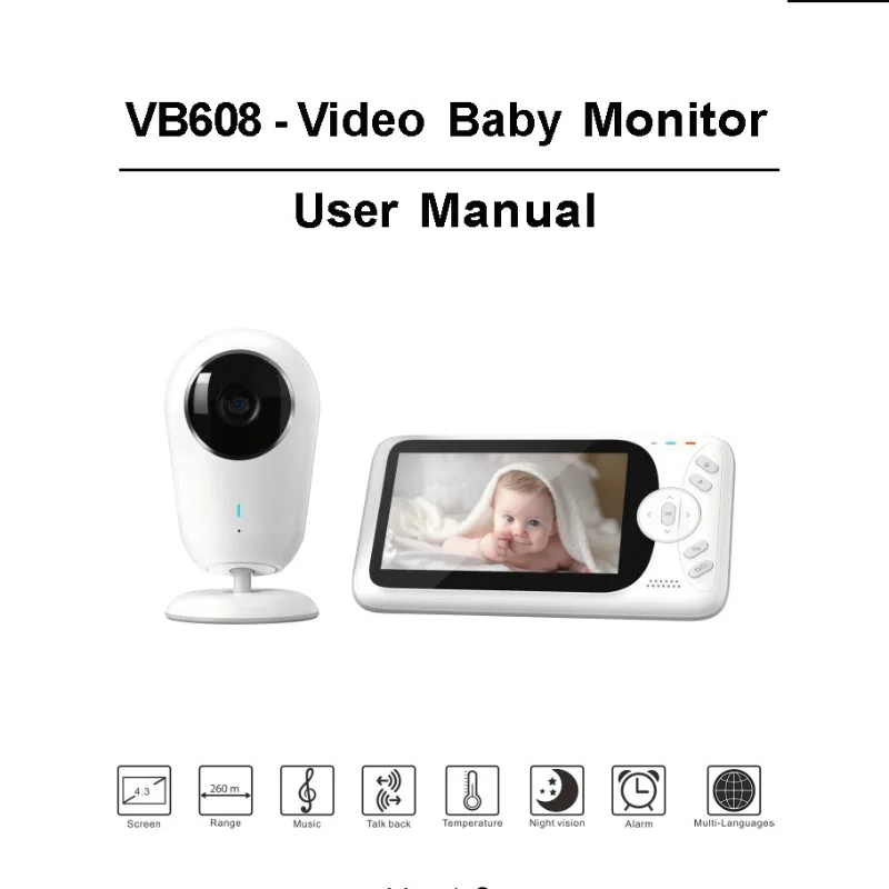 Smart VB608 Video Baby Monitor 2.4G Wireless 4.3 Inch LCD 2 Way Audio Talk Night Vision Surveillance Security Camera Babysitter