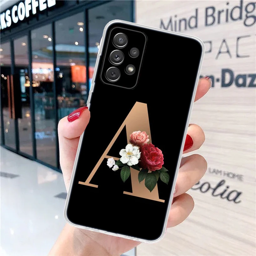 26 Letter A-J Flowers For Samsung Galaxy A15 A14 A13 A12 A55 A54 A53 A52 Phone Case A32 A35 A34 A33 A25 A24 A23 A22 A04S A03S A0