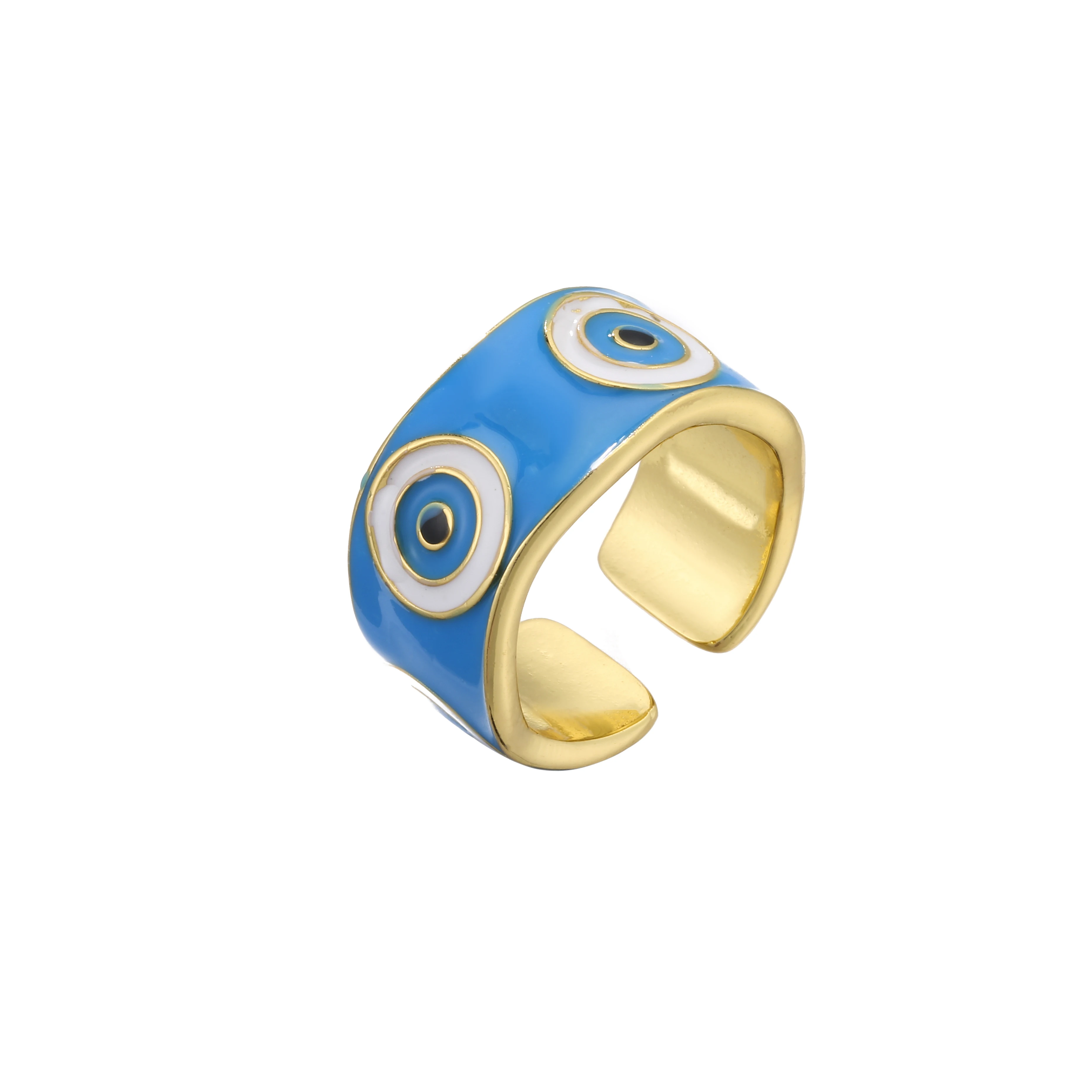 HECHENG,Brass 18K Gold Plated Ring,Big Evil Eyes Rings for Women Gils,Colorful Open Statement Enamel Rings,Wholesale