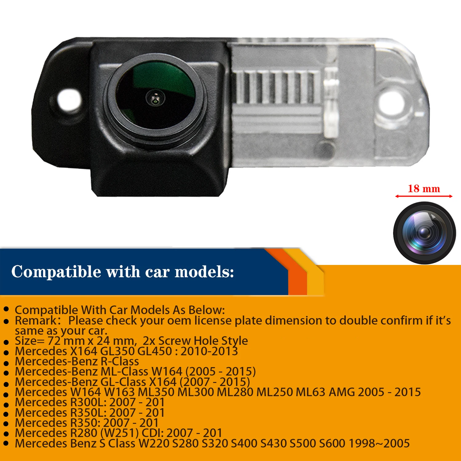 Misayaee Rear Camera for Mercedes GL ML R-Class W251 2006-2013/ X164 2006-2012/W164 2005-2011, HD 1280x720p Night Vision Camera