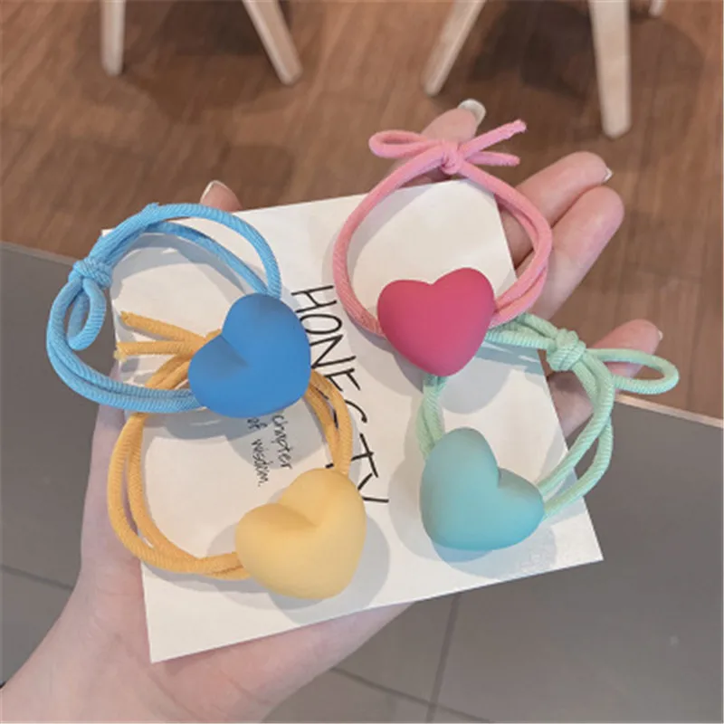 Heart Scrunchies Candy Color For Girls Hair Ties Sweet Lovely Hair Accessories Elastic Headband Ornament  Girl Ponytail Holders