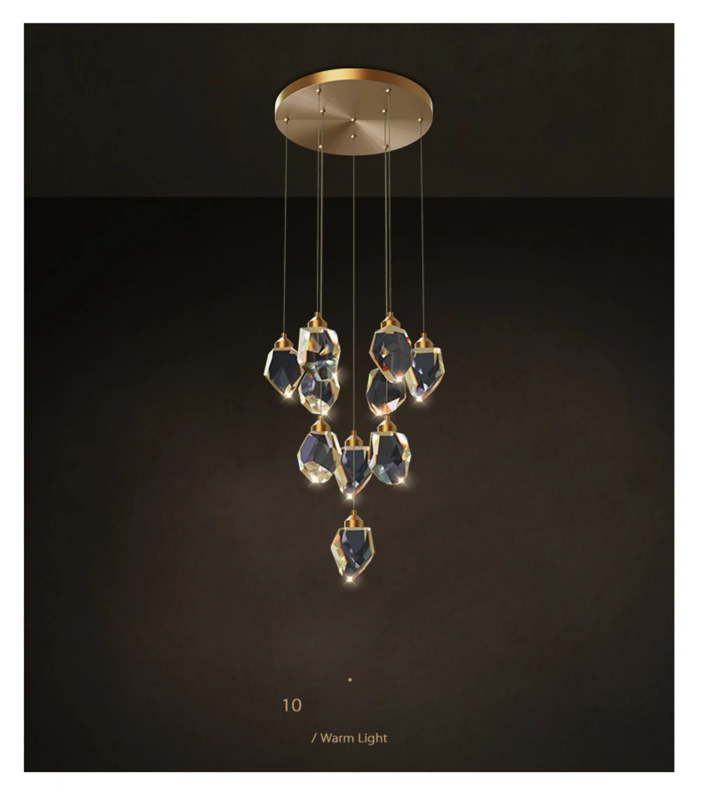 LED Copper Crystal Stone Golden Pendant Lamp Light