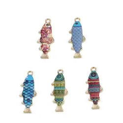 Doreen Box Fashion Ocean Fish Animal Charms Multicolor Enamel Pendants DIY Making Necklace Earrings Jewelry 27mm x 11mm,10PCs