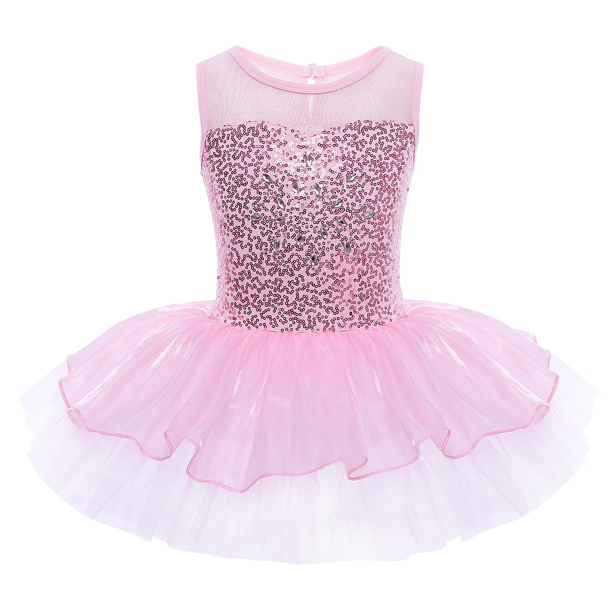 Fairy Girls Ballet Leotard Dresses Sleeveless Sequins Ballet Gymnastics Bodysuit Kids Mesh Tutu Dresses For Perfoemance Playing