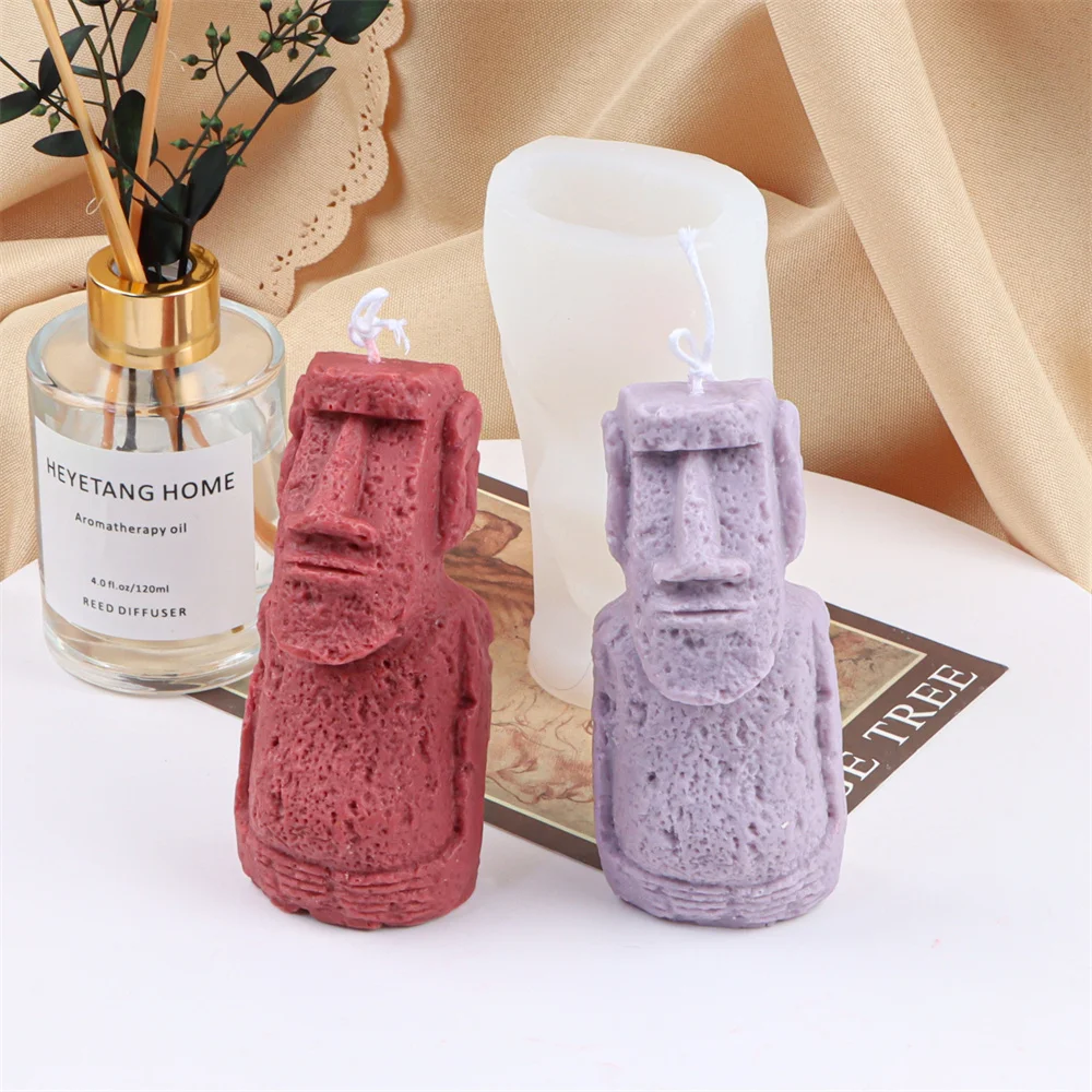 

High Quality Easter Island Rock Candle Mold Silicone Portrait Sculpture Plaster Mould DIY Statue Body Resin Tool Art Decoration