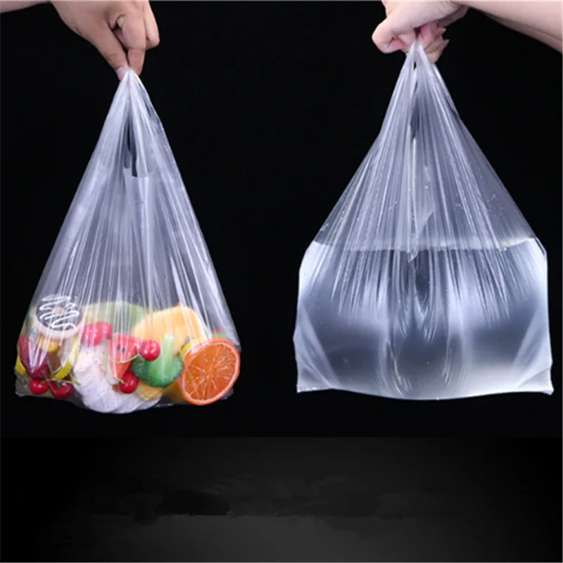 100 Pcs/pack Transparent Bags Shopping Bag Supermarket Plastic Bags With Handle Food Packaging 15-26cm/20-30cm/24-37cm/28-48cm