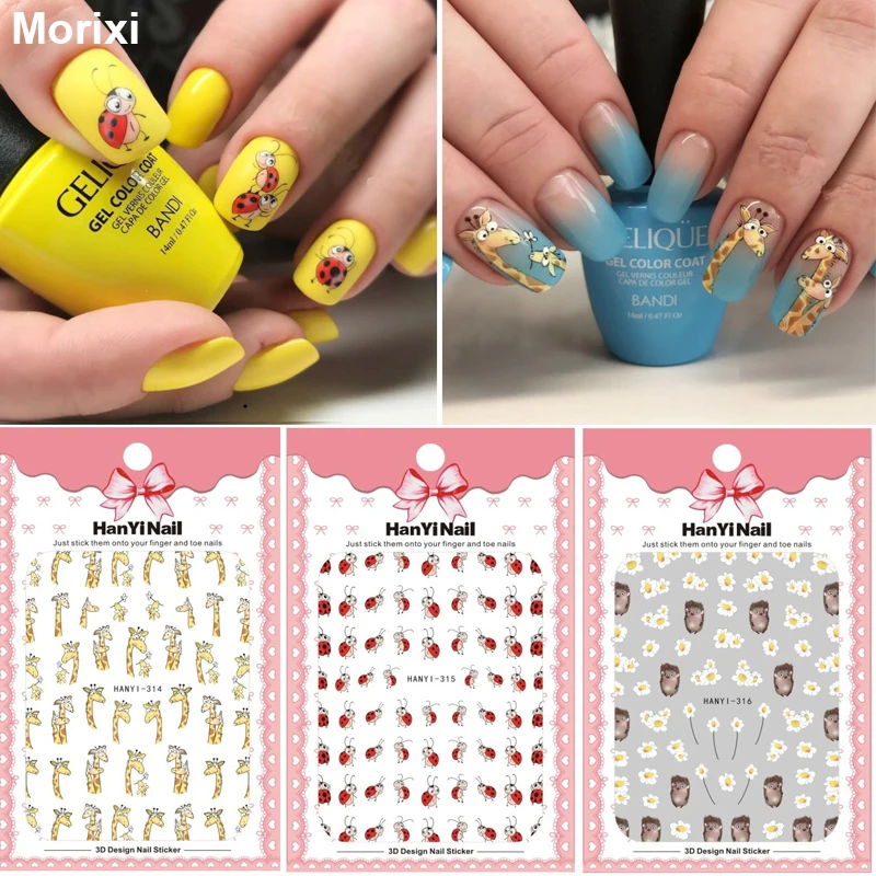 Animals nail art sticker cute giraffe hedgehog image nail art decorations ultra thin self adhesive Cartoon nail decals HY001