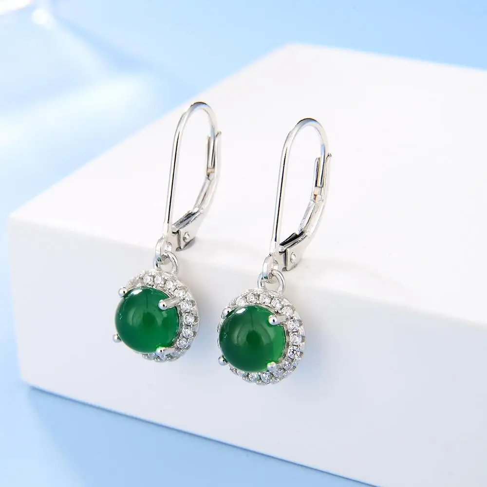 GEM'S BALLET Natural Green Agate Gemstone Earrings For Women Wedding Fine Jewelry 925 Sterling Silver Leverback Dangle Earrings